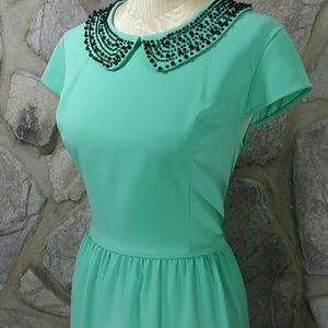 Kensie Mint Green Black Beaded Collar Dress